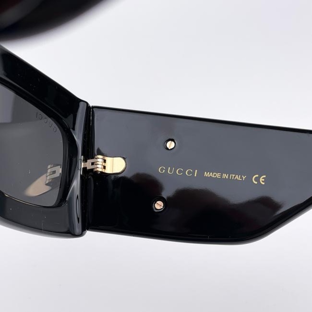 New - Gucci Black Gray Gg0811s 001 Logo Rectangle Unisex Sunglasses - Picture 16 of 17